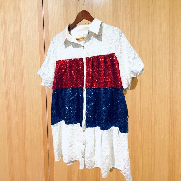 Peach Love California Kids Sequin Dress in Red, Blue, and White New No Tags - Picture 7 of 11